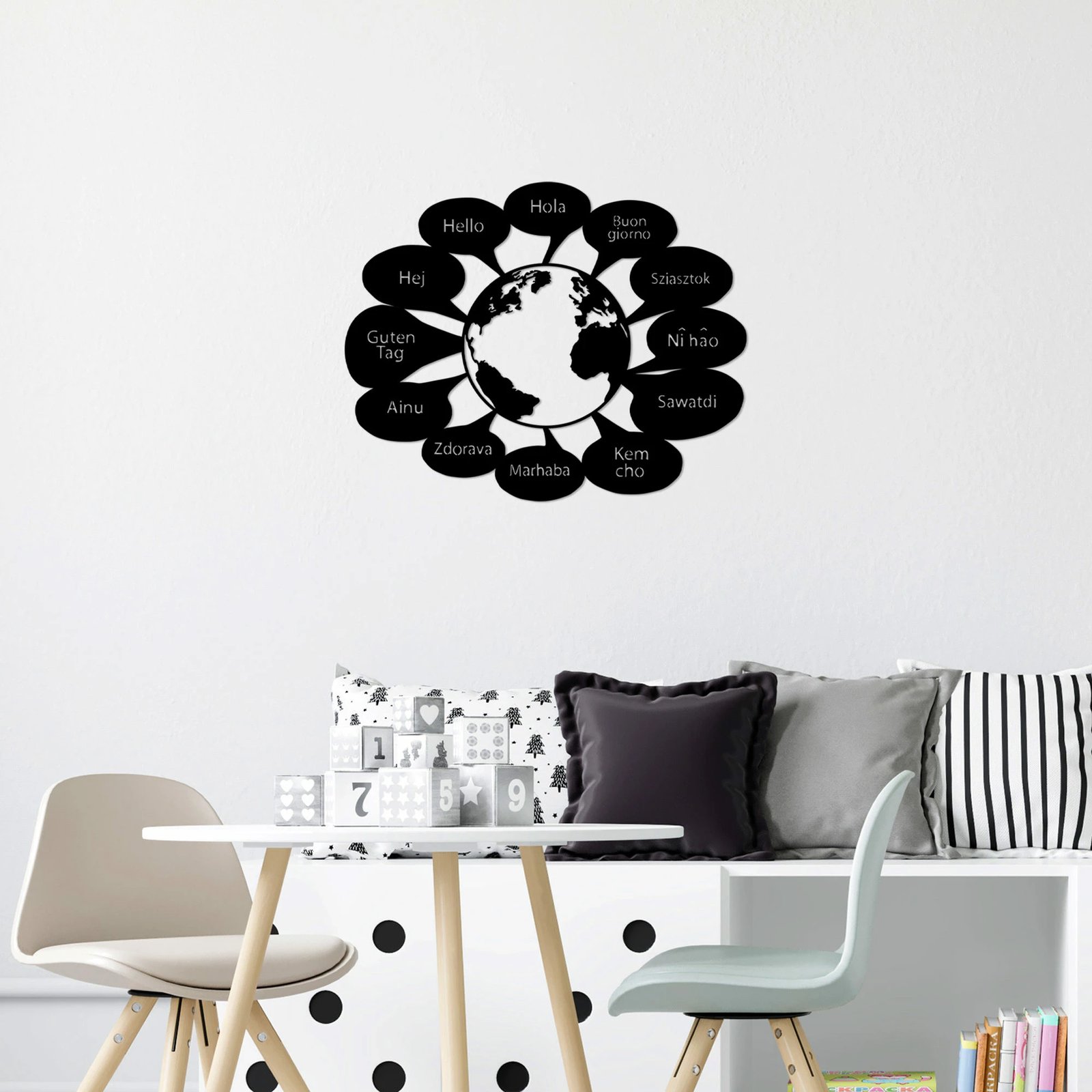 Aksesor dekorativ metalik për mur, Wallity, përshëndetje në gjuhë të botës, 505