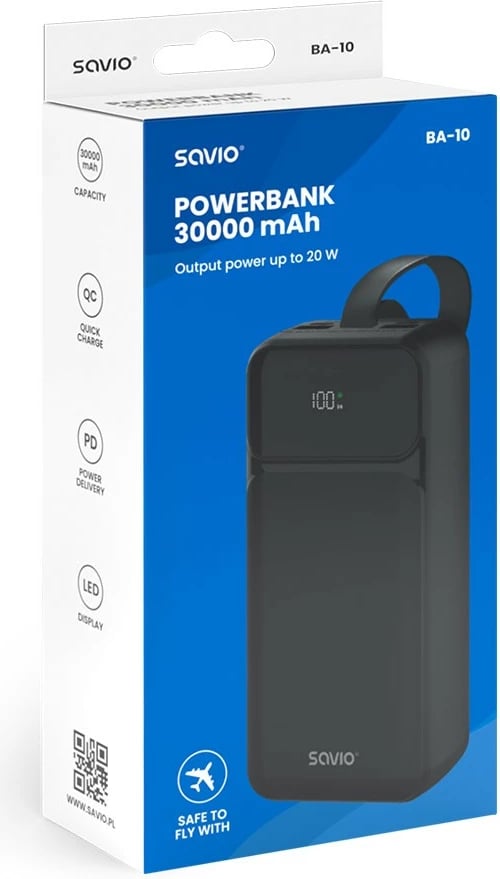 Powerbank Savio BA-10, 30000 mAh, i zi
