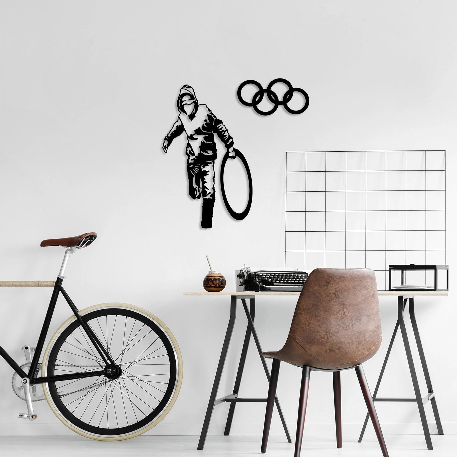 Aksesor dekorativ metalik për mur Wallity, Banksy - 8, ngjyrë e zezë, 62x61cm