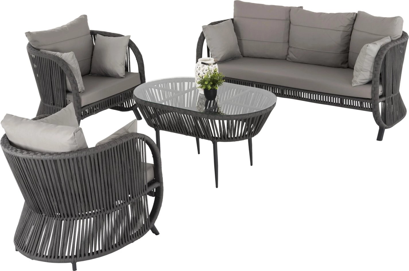 Set salloni për jashtë 4 pjesë FH5902.02 alumin dhe litar ngjyrë gri e errët