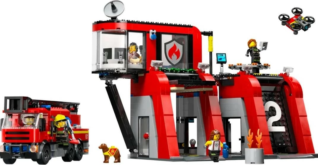 Set LEGO City stacion zjarri me kamion 60414, 843 pjesë, për fëmijë, plastikë