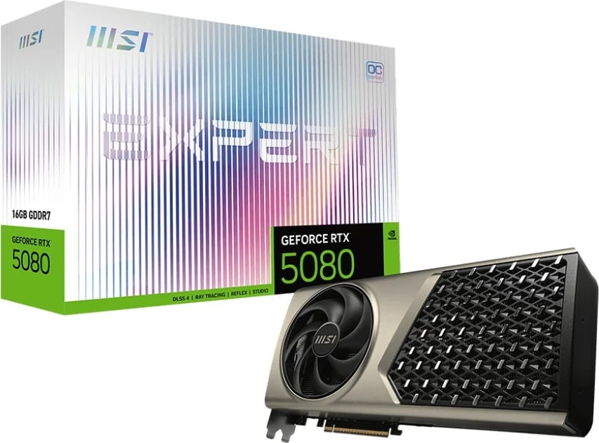 Kartelë grafike MSI RTX 5080 Expert OC 16GB GDDR7, e zezë/bronzi