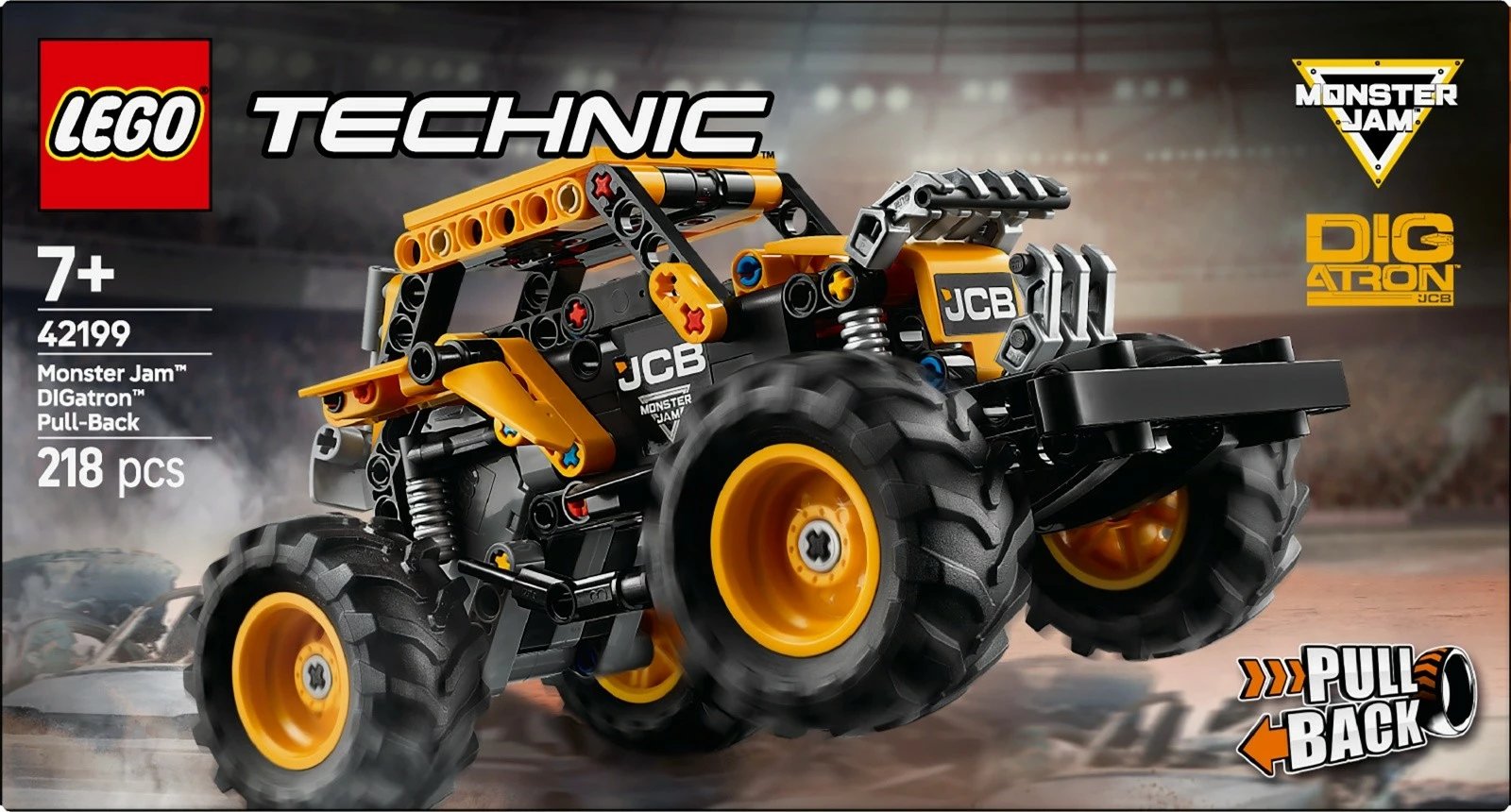 Set ndërtimi LEGO Technic 42199 Monster Jam DIGatron me motor tërheqës, 218 pjesë, verdhë/zezë