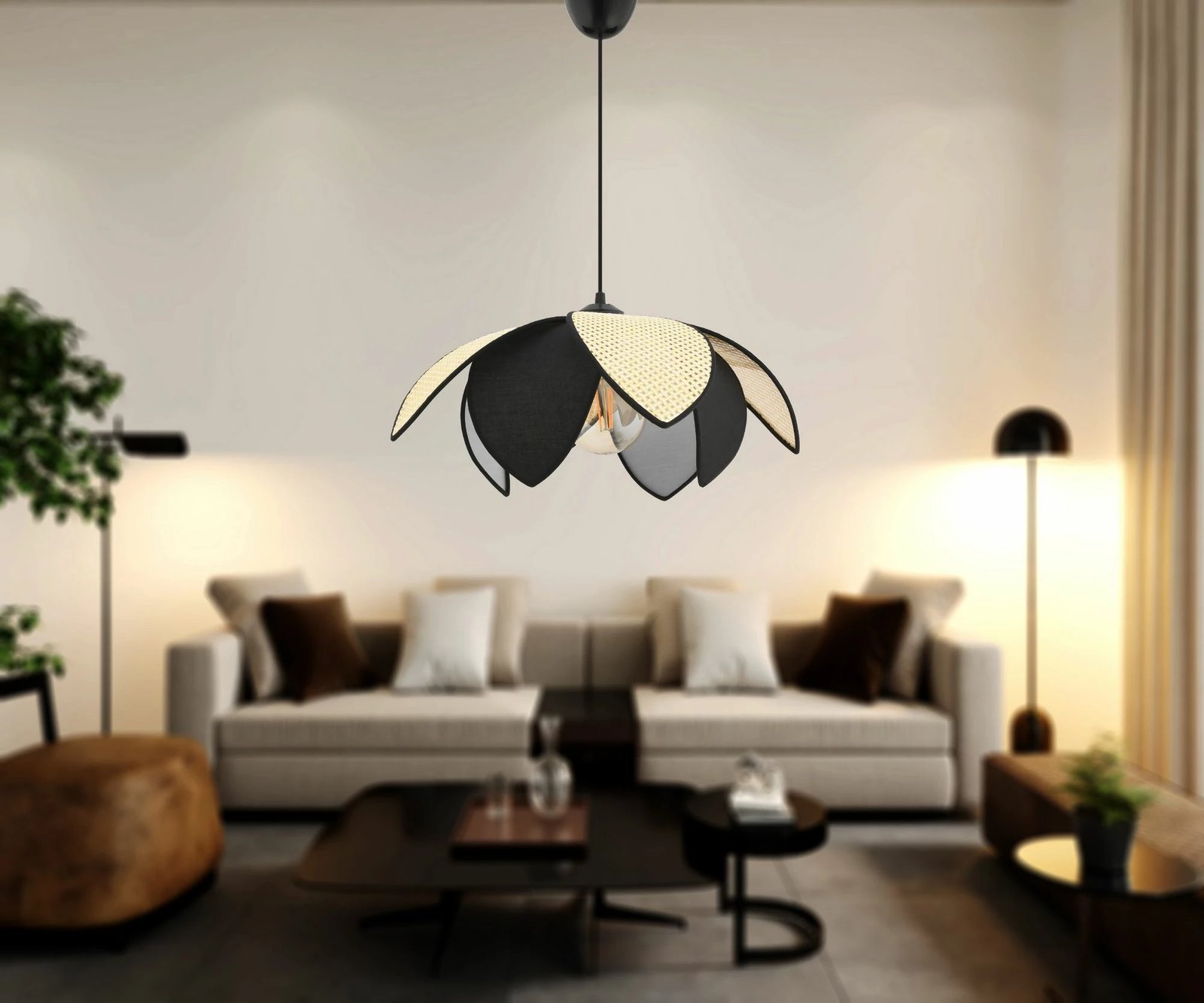 Llambë tavani Opviq, Peony Hazeran B, ngjyrë camel dhe e zezë