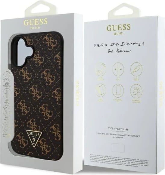 Mbështjellës Guess 4G Triangle për iPhone 16, 6.1", Zi