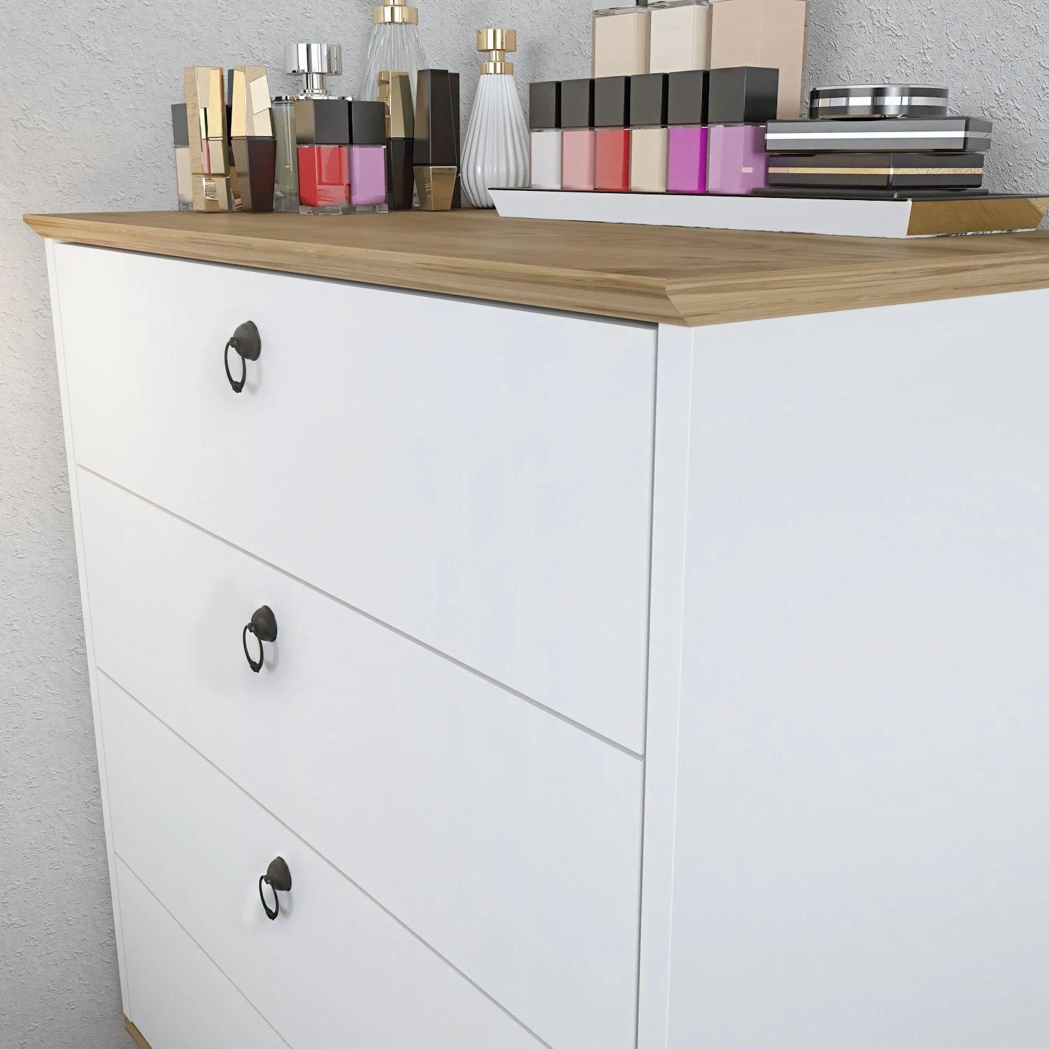 Komodë Skye Decor, Sahra, ngjyrë lis dhe e bardhë