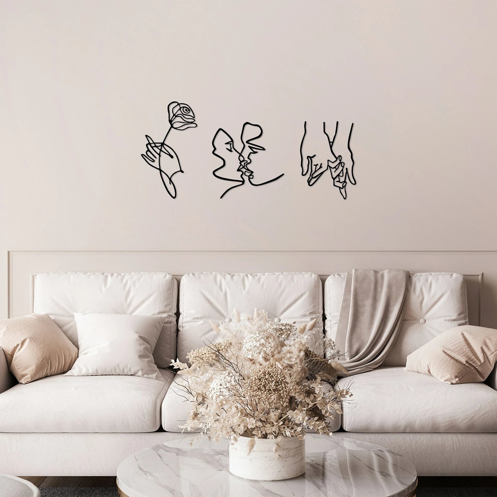 Aksesor dekorativ metalik për mur, Wallity, Rose Kissing Darling, set prej 3 copash