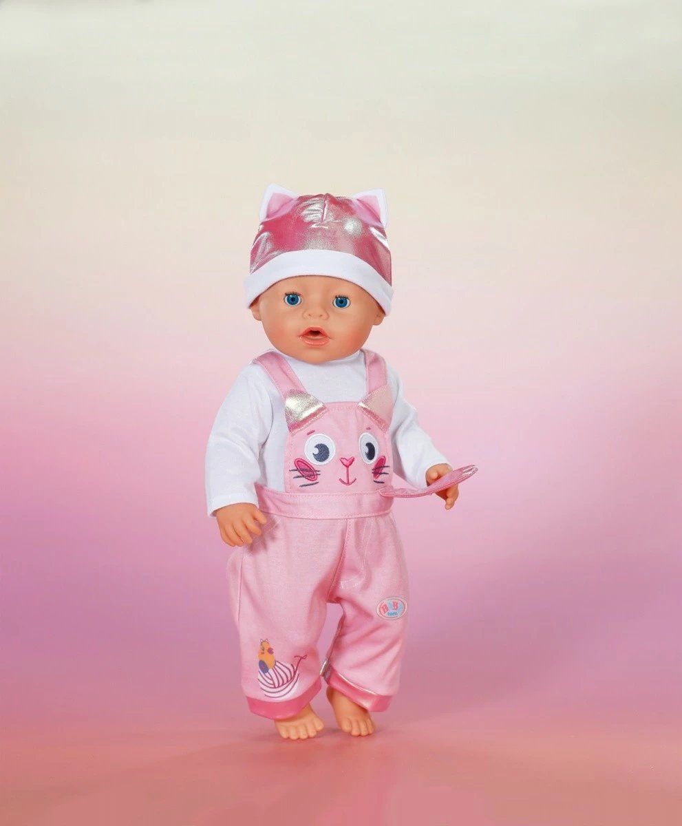 Veshje kukulle, Baby Born, Kitten Onesie 839430-116725, 43 cm, rozë/bardhë, set me kapelë