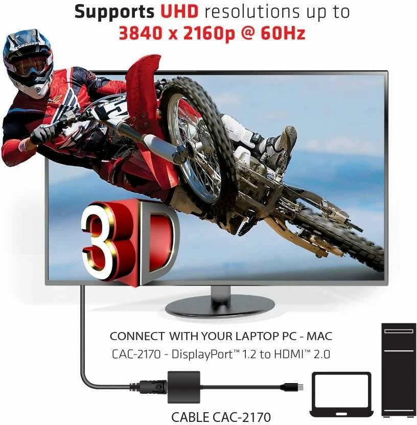 Adapter Club3D Mini DisplayPort në HDMI 2.0, 4K60Hz, i zi
