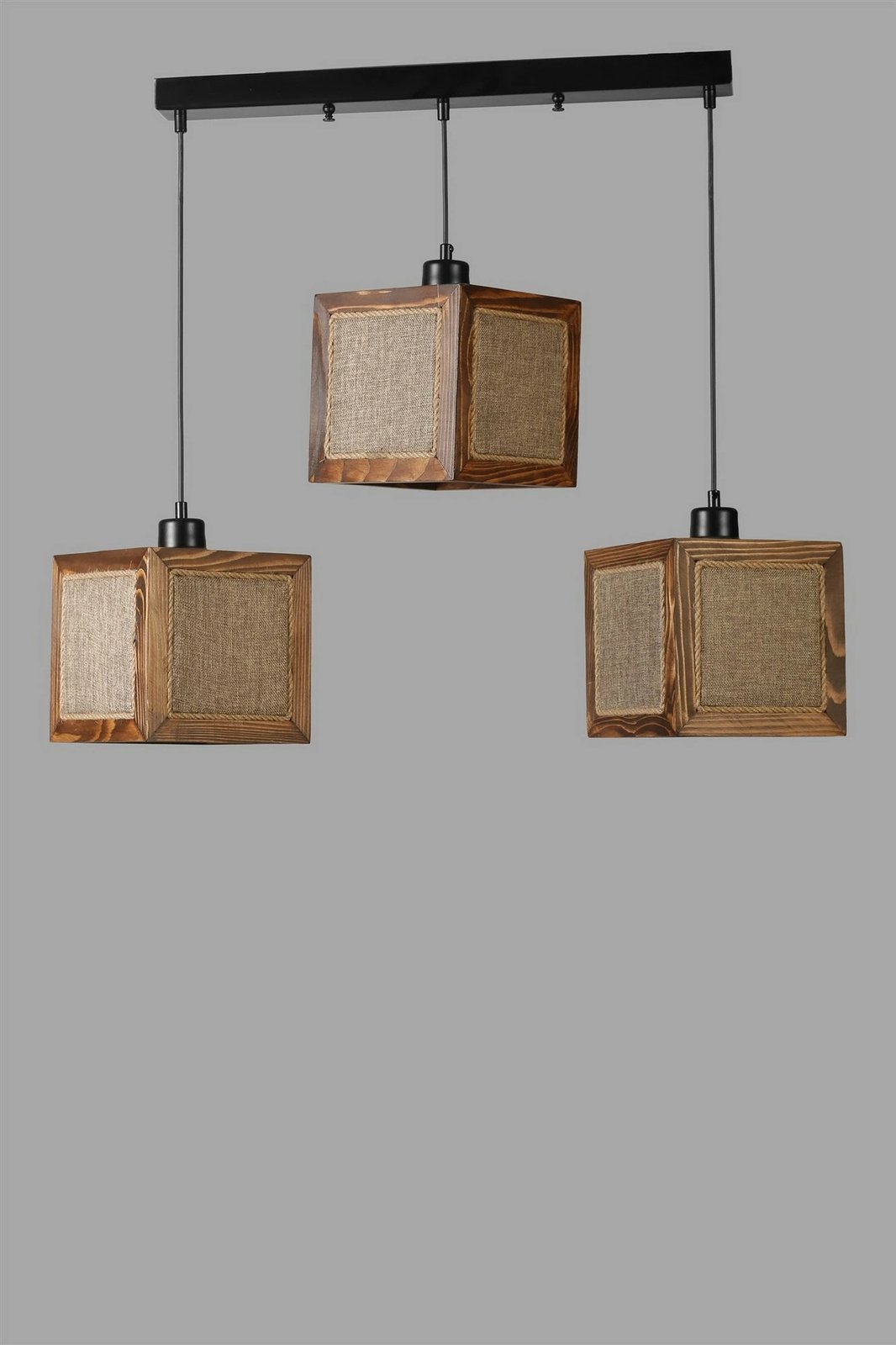 Llambë tavani Opviq, dru bredhi, kapak stof, rattan, arre, e zezë, 8702-5