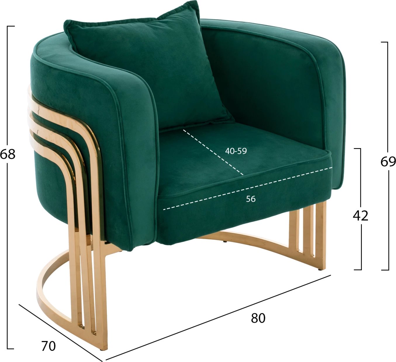 Karrige TIANA me kornizë metali të artë dhe shpinë të ulët, FH8738.03