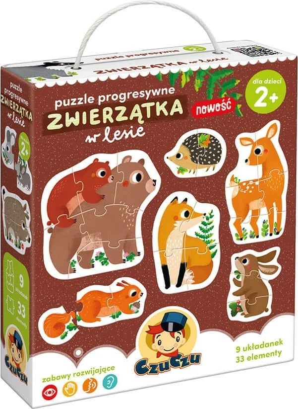 Puzzle progresiv CzuCzu Animals in the Forest, 9 puzzle, 33 pjesë, për fëmijë 2+