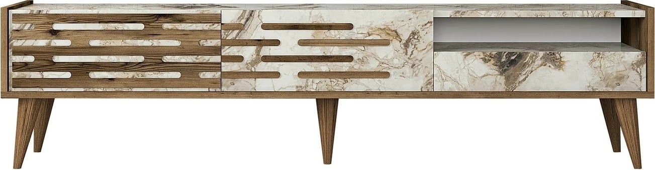 Komodë TV Hanah Home, Valensiya, ngjyrë arre, e bardhë, mermer