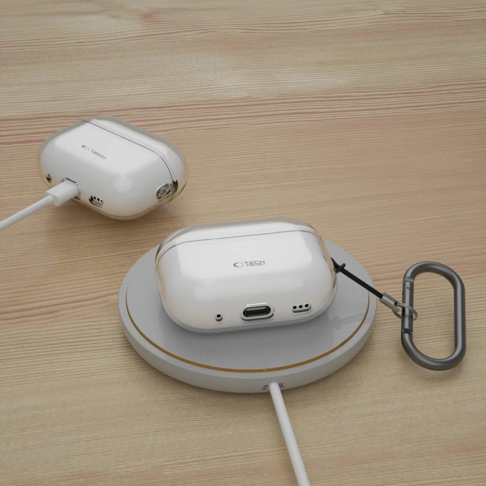 Mbështjellës Tech-Protect FlexAir për AirPods Pro/Pro 2, Transparent, me karabiner