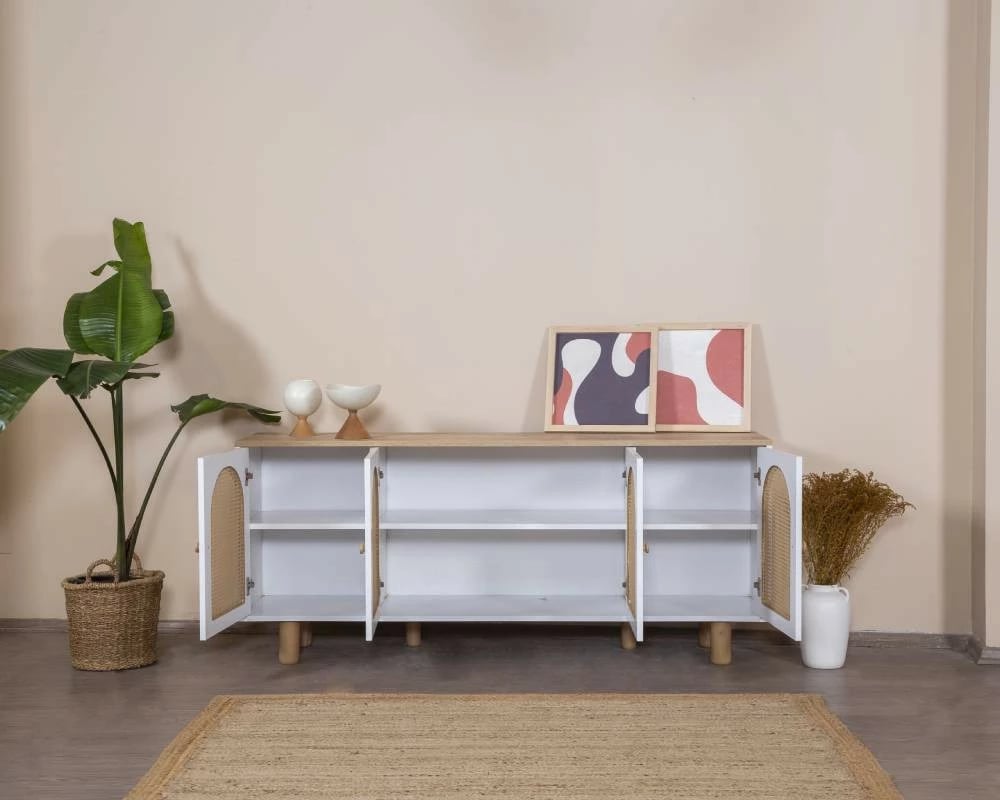 Konsol Skye Decor, bohem, e bardhë dhe lis