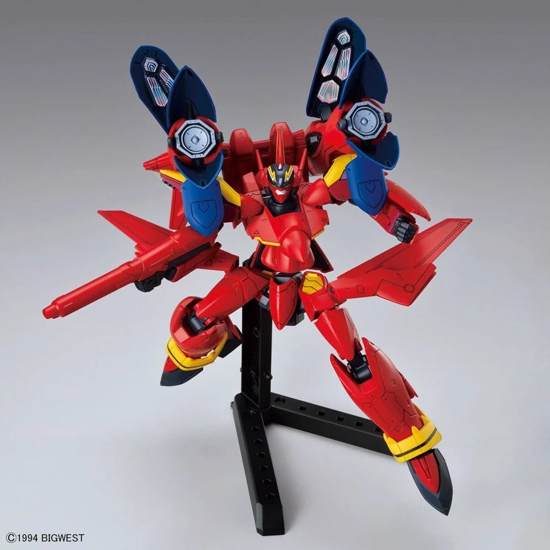Model ndërtimi Bandai HG 1/100 Macross VF-19 Custom Fire Valkyrie me Sound Booster, i kuq