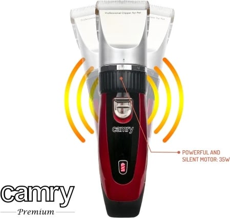 Makinë qethëse për kafshë, Camry CR 2821, motor 35W, koka titan me teh qeramike, USB, me/pa kabllo, 4 krehra 3–12 mm, bateri 1600 mAh, e zezë/argjend, set me bateri shtesë, vaj, furçë dhe kabëll USB Makinë qethëse për kafshë, Camry CR 2821, motor 35W, koka titan me teh qeramike, USB, me/pa kabllo, 4 krehra 3–12 mm, bateri 1600 mAh, e zezë/argjend, set me bateri shtesë, vaj, furçë dhe kabëll USB