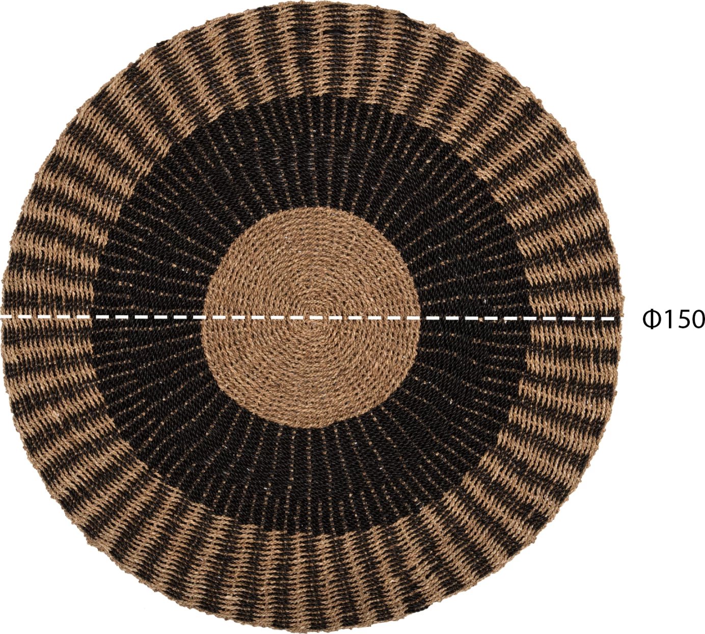 Qilim i rrumbullakët KIRKI, fibra natyrale seagrass, ngjyrë e zezë-natyrale, Φ150cm
