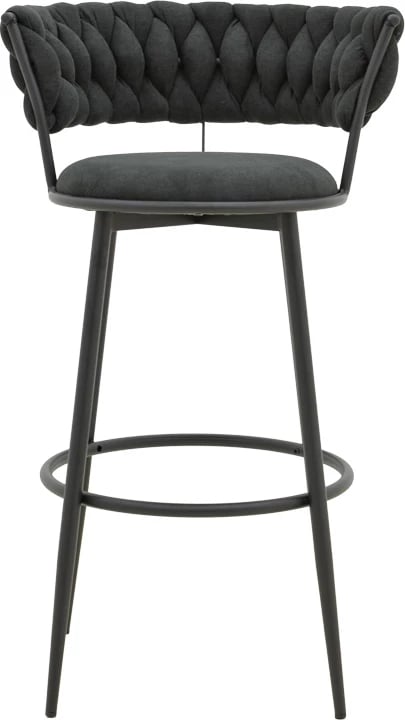 Karrige për bar Alkia, set prej 2 copë, material stof i zi, këmbë metalike të zeza, 50x56x95cm