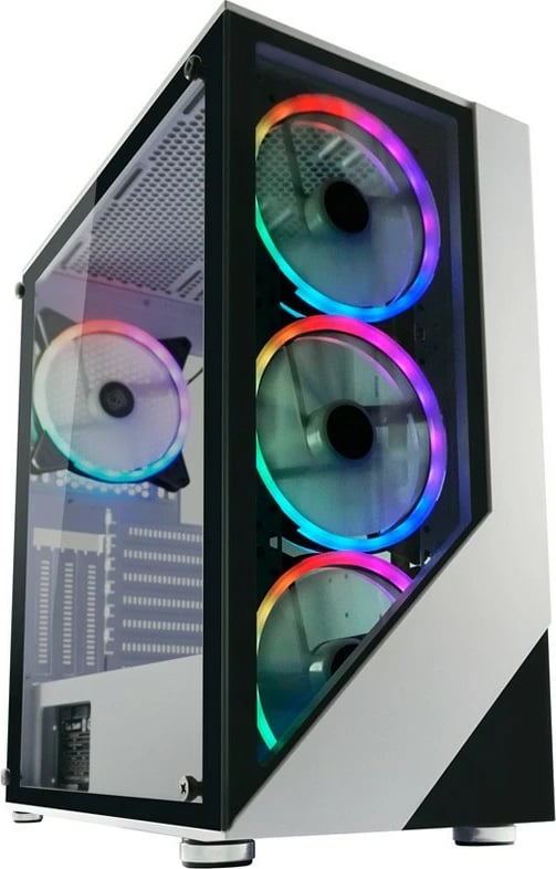 Kasë LC-Power Gaming 803W RGB, Midi Tower, xham i temperuar, e zezë/e bardhë