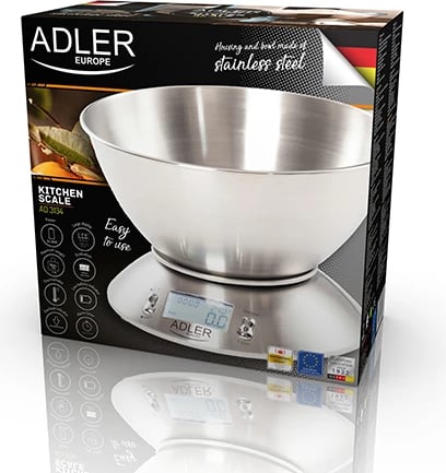 Peshore kuzhine Adler AD 3134 5 kg 1 g tas inox 2 L ekran LCD timer 100 min termometër argjend