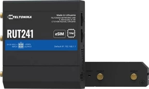 Ruter industrial Teltonika RUT241, 4G-LTE, eSIM, 1x RJ45, 300 Mbps, Alumini