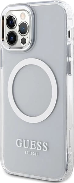 Mbështjellës Guess Metal Outline Magsafe për iPhone 12 / iPhone 12 Pro, argjend