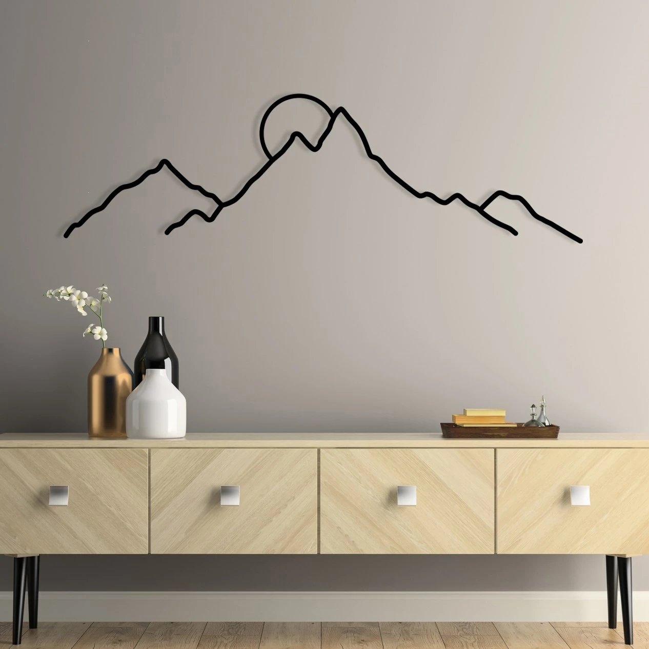 Aksesor dekorativ metalik për mur, Wallity Ayers, ngjyrë e zezë, 100x29cm