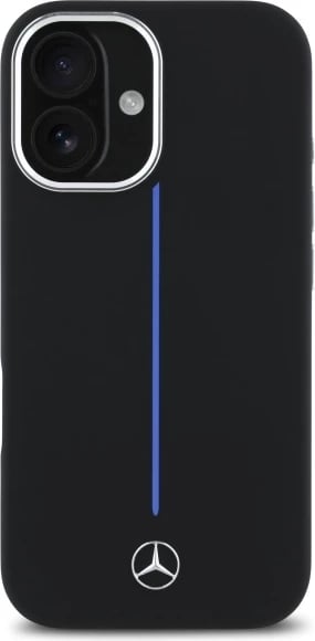 Mbështjellës Mercedes Silicone me MagSafe për iPhone 16, Zi me vijë blu