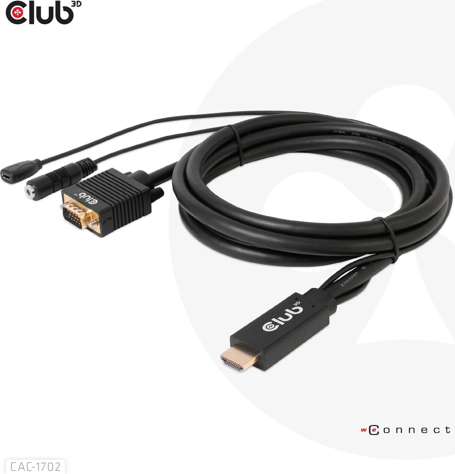 Kabllo HDMI në VGA Club3D CAC-1702, 2m, me audio 3.5mm, e zezë