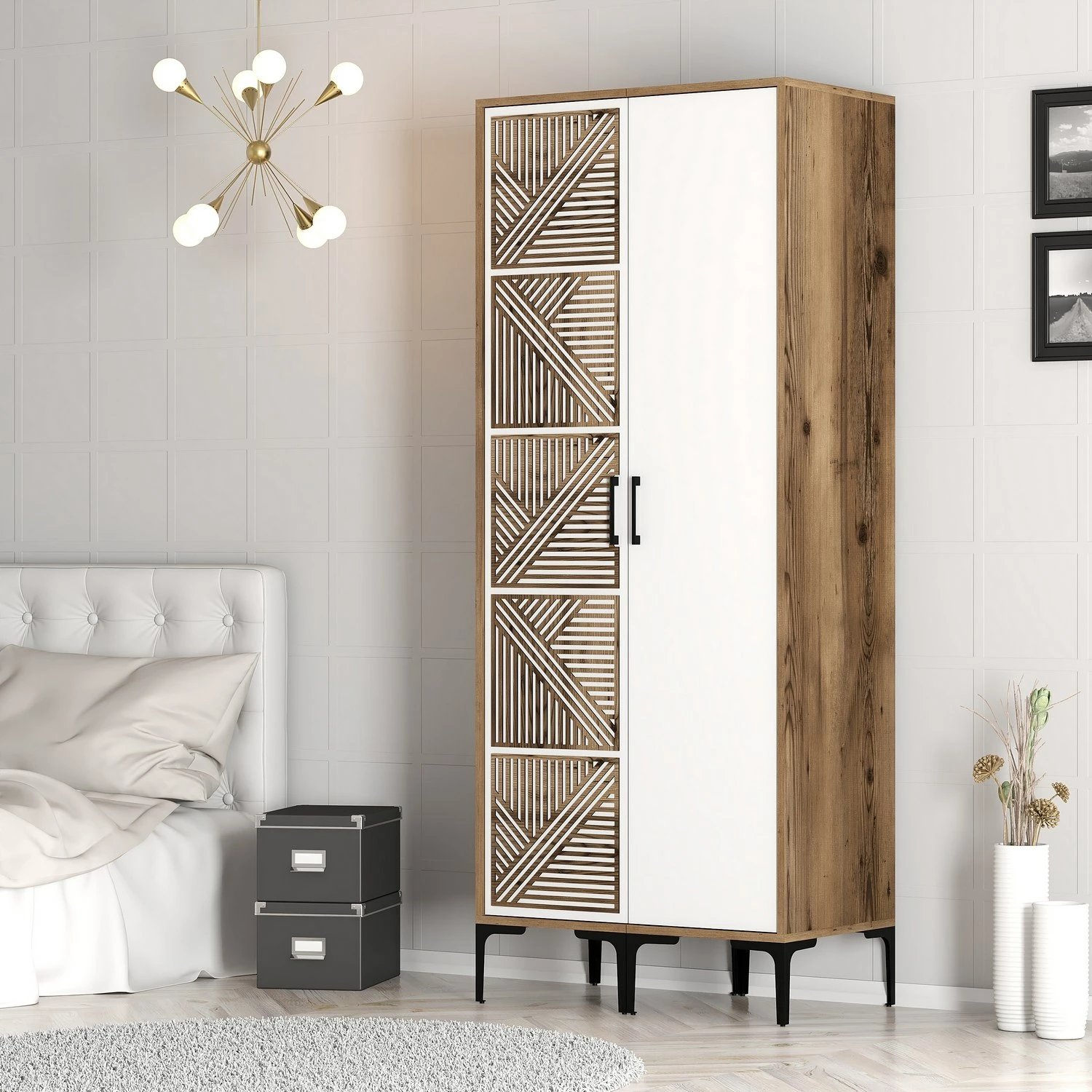 Dollap Skye Decor, ngjyrë arrë dhe e bardhë, Kumsal PS