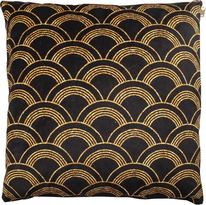 Jastëk dekorativ Sunrise 1, kadife, ngjyrë e zezë-ari, 45x45cm