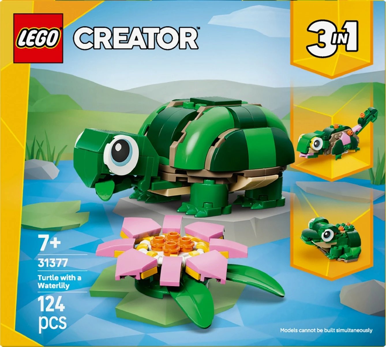 Set LEGO Creator, 31377 Turtle and Water Lily Flower, 124 pjesë, 3-në-1, 7+