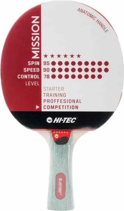 Raketë Pingpongu Hi-Tec, e zezë dhe e kuqe