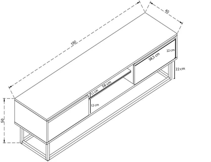 Komodë TV Hanah Home, Belinda 180, ngjyrë e zezë dhe pishë