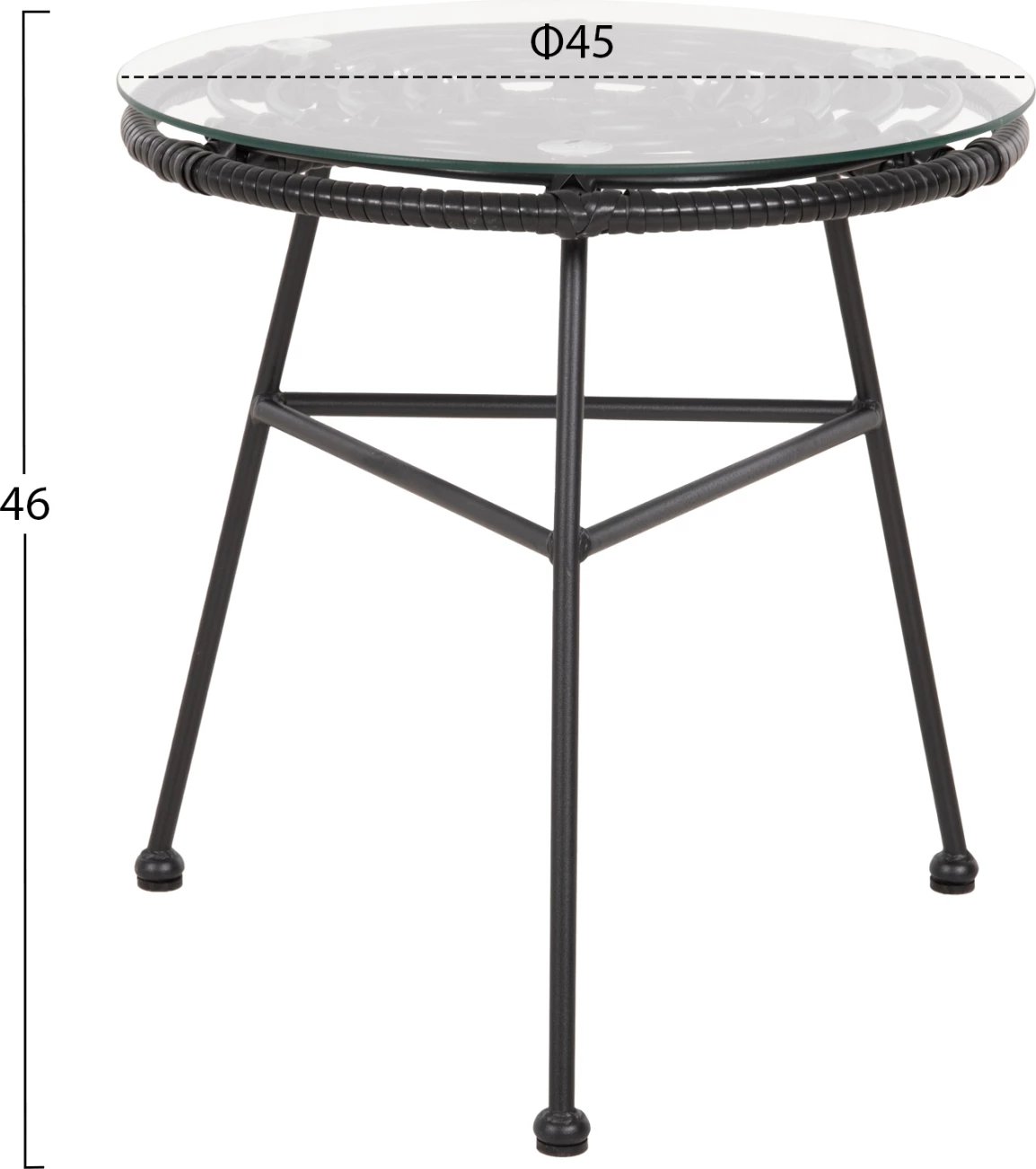 Tavolinë anësore e rrumbullakët, metal i zi, ALLEGRA FH5459.12, thurje e zezë-xham, Φ45x46H cm