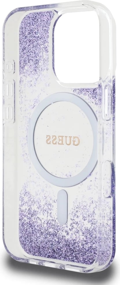 Mbështjellës Guess HC Resin Bottom Glitter MagSafe për iPhone 16 Pro, vjollcë