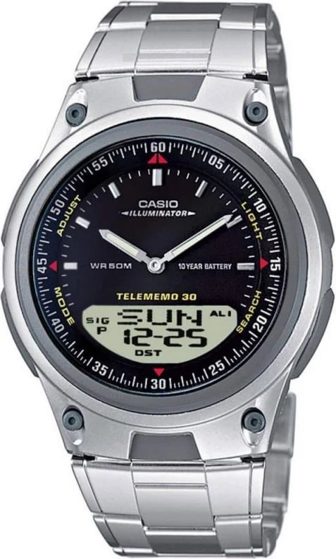 Orë dore për meshkuj Casio Classic Illuminator Telememo 3D, argjendtë