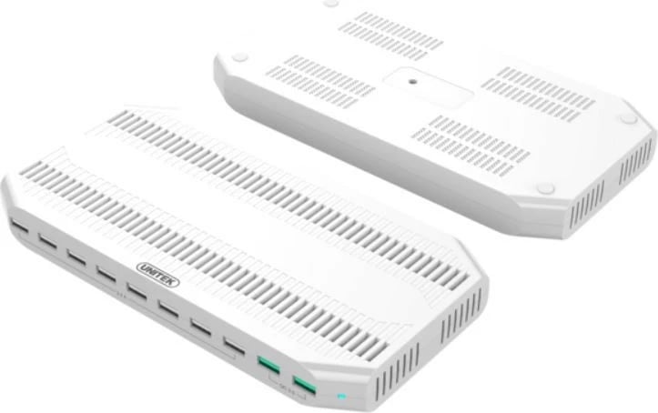 Stacion karikimi USB Unitek Y-2190A, 10 porta, 96W, QC 3.0, Argjend