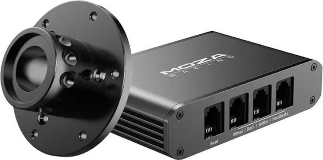 Hub universal kontrollues Moza Racing RS050, me porta për timon, shifter, handbrake dhe dash, e zezë