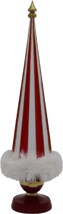 Dekor pemë Krishtlindjesh me gëzof, e bardhë, e kuqe, e artë, 13x13x43 cm