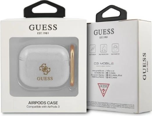 Mbështjellës Guess GUA3UCG4GT për AirPods 3, Transparent Glitter