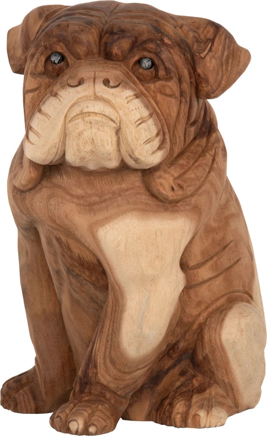 Dekor për dysheme, bulldog, dru suar, ngjyrë natyrale, 26x27x40H cm