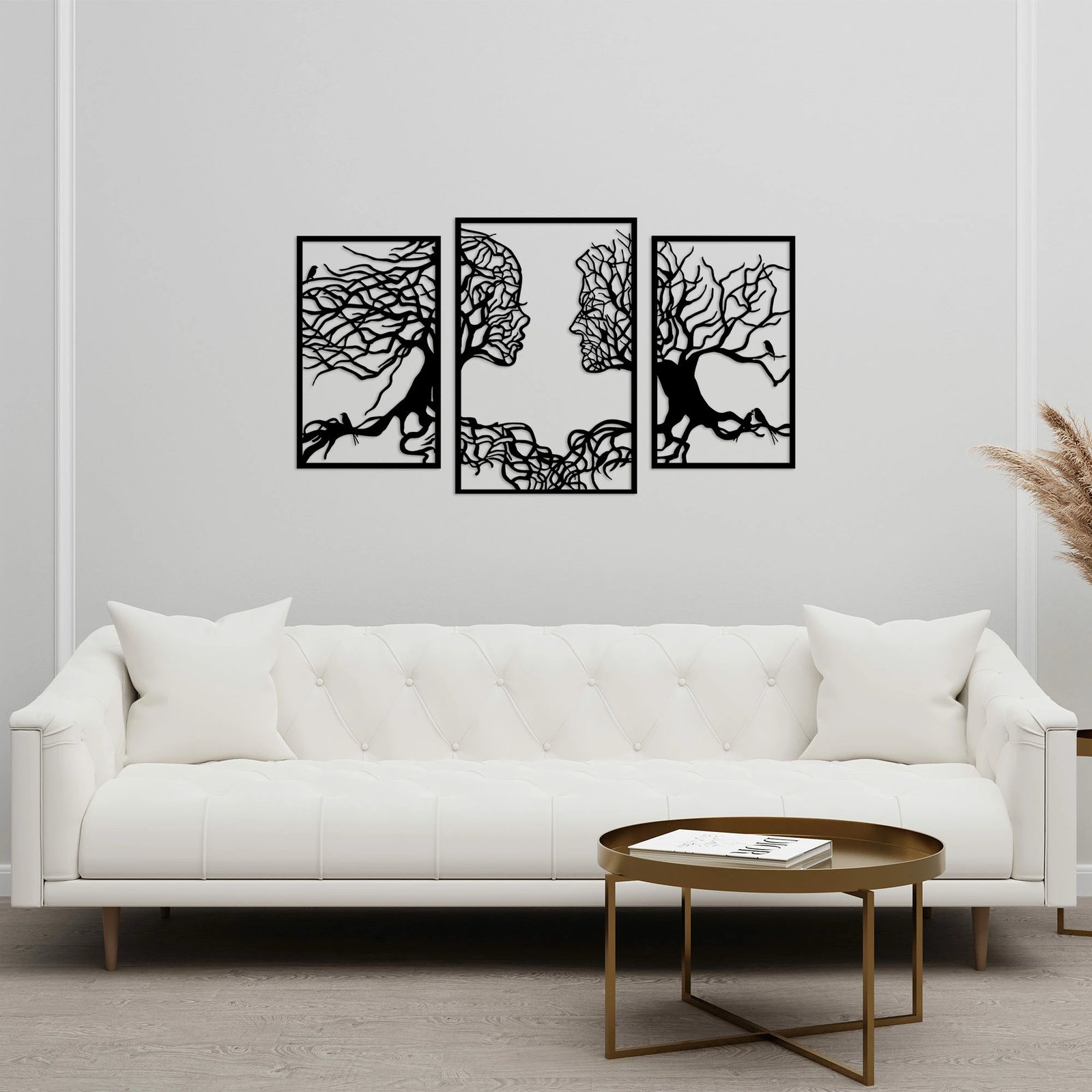 Aksesor dekorativ metalik për mur, Tree Love, 3 pjesë