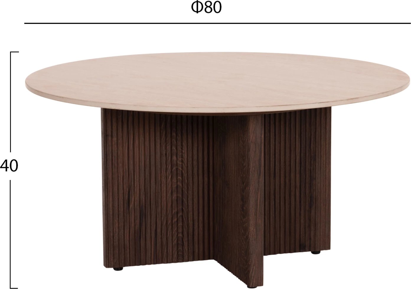 Tavolinë kafeje SKY, sipërfaqe qeramike, pamje guri travertin, bazë MDF, Φ80x40H