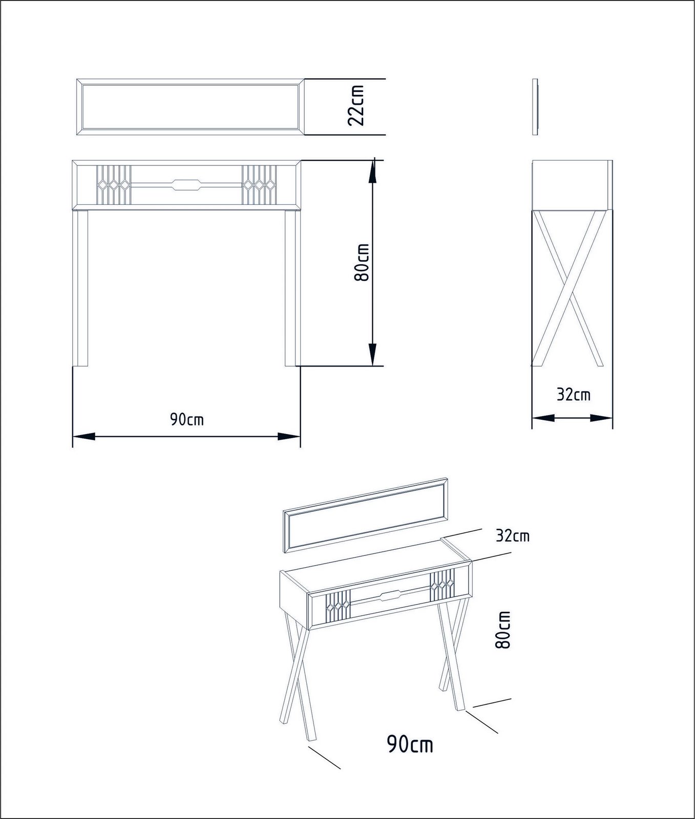 Komodë Frida, ngjyrë e bardhë, me pasqyrë