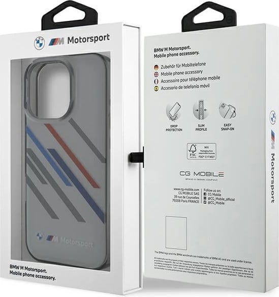 Mbështjellës BMW Motorsport IML Random Stripes për iPhone 16 Pro, Gri