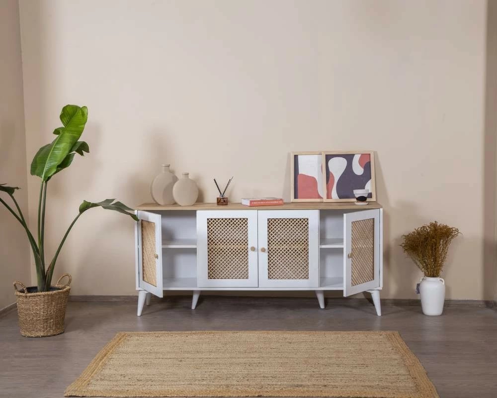 Konsol Skye Decor, ngjyrë e bardhë dhe lis, Goose