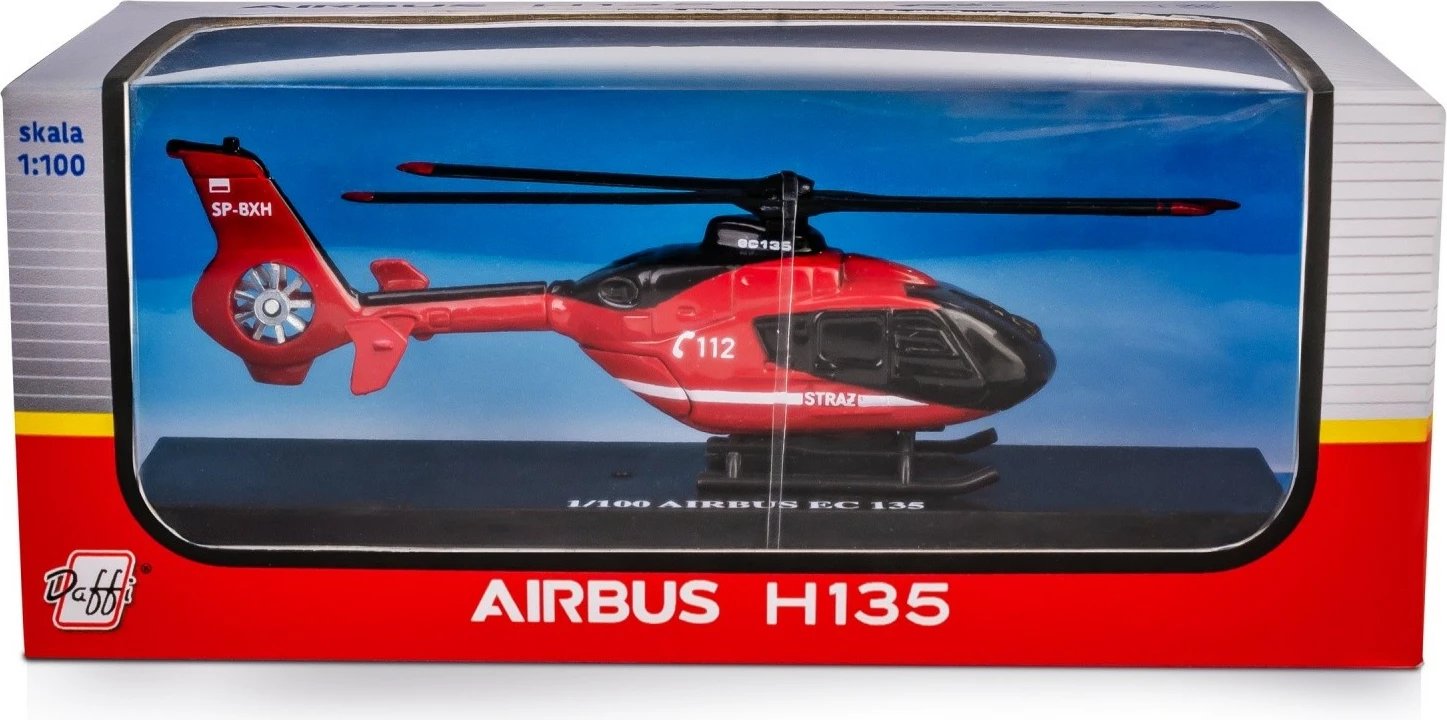 Helikopter lodër Daffi AIRBUS H135, model zjarrfikës, 1:100, Kuq