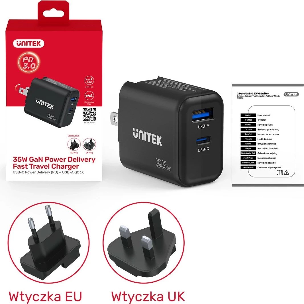 Karikues Unitek GaN PD 35W USB-C + USB-A, i zi Karikues Unitek GaN PD 35W USB-C + USB-A, i zi